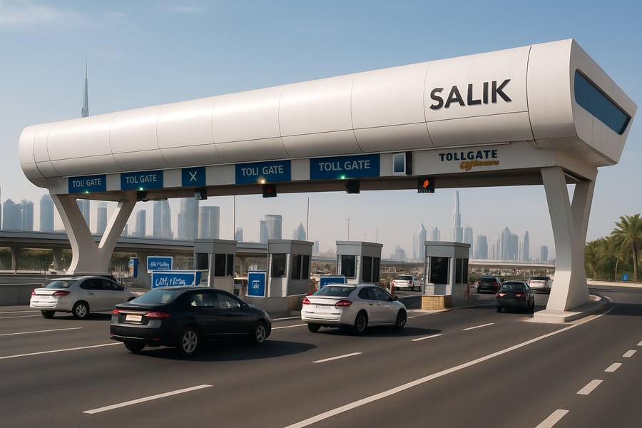 Modern toll gate on a Dubai highway Modern toll gate on a Dubai highway